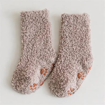 Ychee - Warme Fuzzy Fleece Kinder Sokken - Kousen - Anti slip - Indoor - Winter - Warmte - Koude voeten - Comfort - Zacht - Small - 0-2 jaar - Beige