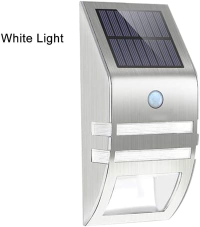 Op zonne-energie werkende bewegingssensor, padverlichting met 2 led's, tuinbeveiligingslamp, zilver, puur wit