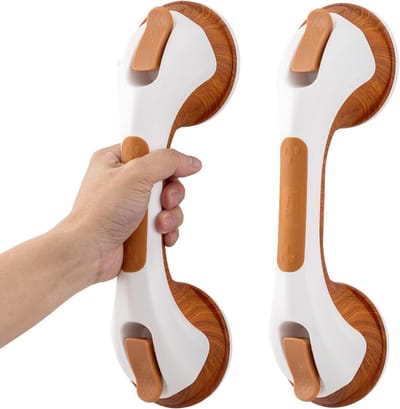 Stevige Zuignapgrepen voor Badkamer - 31 cm Douchegrepen voor Ouderen en Mindervaliden - Max. Draagvermogen 110 kg, 2 Stuks met Houtnerf Design