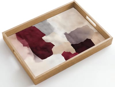 Dienblad hout 50x35 cm - Schootdienblad - Abstract - Kleurbakken - Rood - Borrelplank rechthoek - Plateau dienbladen