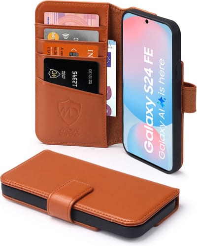 MobyDefend Hoesje - Geschikt voor Samsung Galaxy S24 FE - Luxe Leren Wallet Bookcase - Lichtbruin