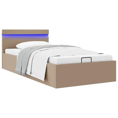 vidaXL - Bedframe - met - opslag - en - LED - kunstleer - cappuccino - 100x200 - cm