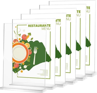 LALAGO 6 Pcs Table Stand, A4, Acrylic Menu Card Holder, Postcard Stand, Menu Card Stand, A4 Advertising Stand for Restaurant, Cafe, Shop, Hotel