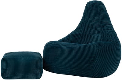 icon - Dalton XL Zitzak Fauteuil met Poef - Gaming - Ribfluweel - Blauwgroen