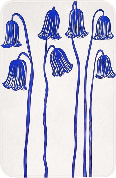 WC mat 40x60 cm - Antislip - Bloemen - Blauw - Lijnen - Bloemblaadjes - Toiletmat - Vloermat - Douchemat - Toilet tapijt - Toiletmatten