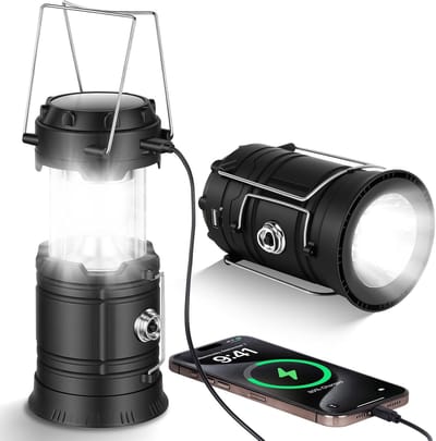 Thijox - Draagbare LED Lamp op Zonne-energie - Waterdichte Camping Zaklamp met Opvouwbare Haak - Perfect voor Buitenactiviteiten, Wandelen, Tuin, Viss