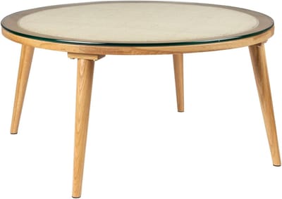 Ronde Salontafel - Glazen Tafel - Woonkamer Meubel - Eikenhout Frame - 70x70x38 cm - Naturel Beige