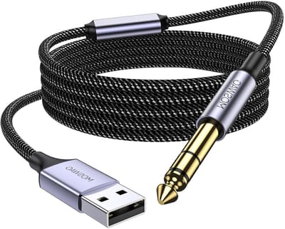 USB naar 6.35mm audiokabel, 1/4 inch gitaar kabel, professionele instrumentkabel met nylon gevlochten ontwerp voor gitaar, bas, versterker en luidsprekers.