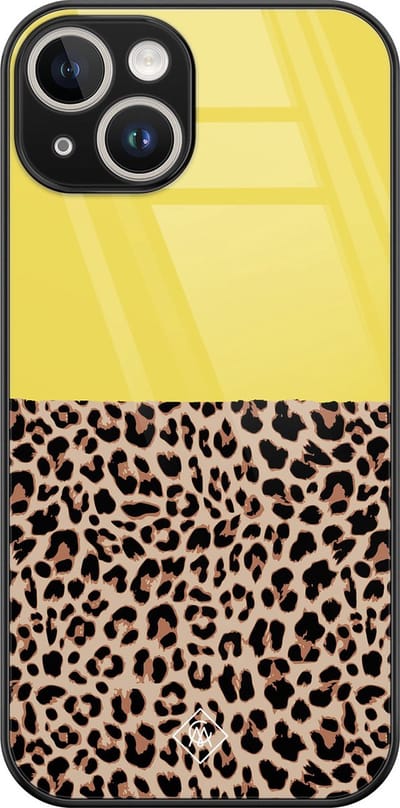 Casimoda® hoesje - Geschikt voor iPhone 14 - Luipaard Geel - Luxe Hard Case Zwart - Backcover telefoonhoesje - Geel