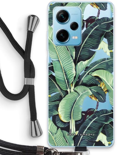 Case Company® - Hoesje met koord geschikt voor Xiaomi Redmi Note 12 Pro Plus hoesje met Koord - Bananenbladeren - Telefoonhoesje met Zwart Koord - Bescherming aan alle Kanten en Over de Schermrand