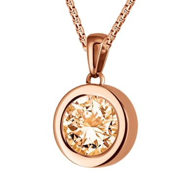 Quiges 12mm Mini Munt Hanger Rosé Goudkleurig RVS Glans met Zirkonia Champagne Munt en Ketting Ankerketting 42-46cm - SLSHS404