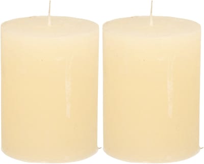 Atmosphera Stompkaars - 2x - ivoor wit - 7 x 9 cm - middel rustiek model - cilinderkaars - kaars