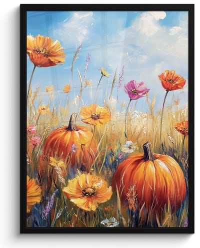 Poster in lijst - Fotolijst 50x70 cm - Posters - Bloemen - Herfst - Pompoen - Natuur - Landschap - Posterlijst zwart - Decoratie - Wanddecoratie woonkamer - Muurdecoratie slaapkamer