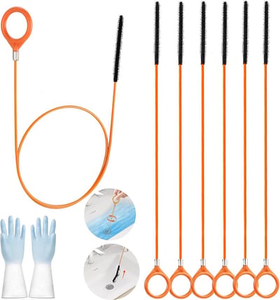 Afvoerslang Gereedschap - Ontstopper Set - Verstopte Afvoer Verhelpen - Anti-Breuk Metaal - 7 Stuks - Oranje