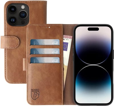 Rosso Element Book Case Wallet Hoesje Geschikt voor Apple iPhone 14 Pro | Portemonnee | 3 Pasjes | Magneetsluiting | Stand Functie | Bruin