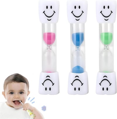 Drie-delige zandloper set voor kinderen, 3 minuten tandenpoetsen timer met glimlach, kleurrijke zandlopers voor peuters en kinderen, ideaal voor een leuke poetsroutine
