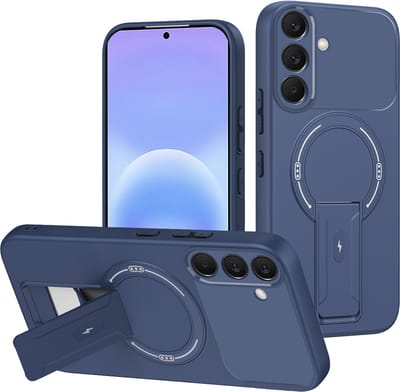 Casemania Hoesje Geschikt voor Samsung Galaxy A37 - Donker Blauw - Magnetische Telefoonhoesje Geschikt voor MagSafe - Stevige Siliconen Back Cover met Kickstand Standaard en Camera Bescherming