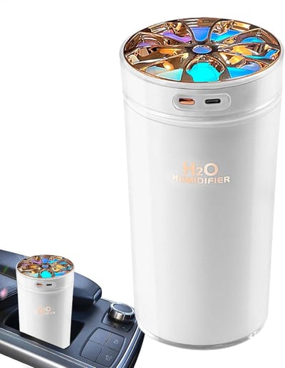 USB Auto Luchtbevochtiger - 300ml Mist Luchtbevochtiger met Kleurrijk Licht, Draagbare Oplaadbare Luchtbevochtiger voor Auto, Bureau, Reizen