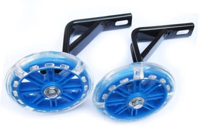 Kinder Fiets Zijwieltjes - Oefenwielen Stabilisator - Veilig Leren Fietsen - Metalen Sterke Beugelarm - 11 cm - Blauw