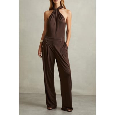 Reiss Jersey Jumpsuit Chocolate Size: 10 | Jumpsuits Outlet | Dames | Bruin