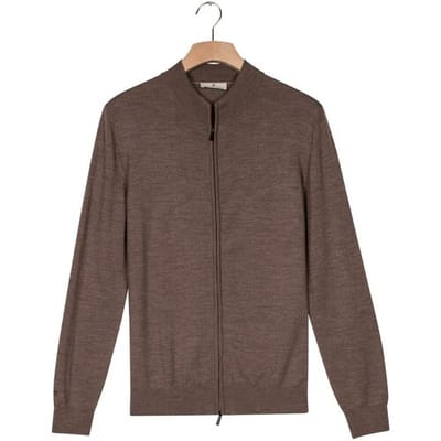 Thomas Maine Vest Full Two-Way Zip Single Knit Merino Wool Subtle Color Mélange Taupe / male