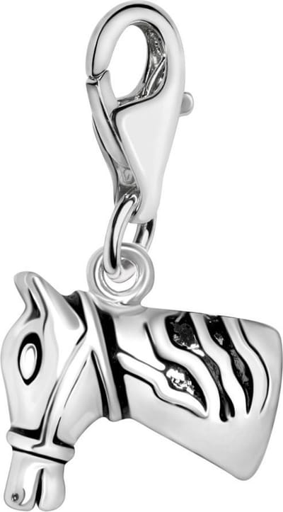 Quiges – 925 - Zilver – Charm - Bedel - Hanger - 3D Paard Hoofd - met – sterling - zilver - karabijnslot - geschikt - voor -Bedelarmband HC076