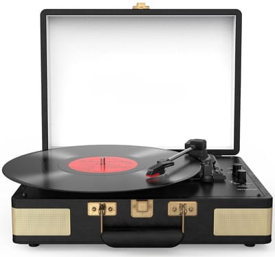 KAD® Platenspeler - Draagbare Koffer Platenspeler - Ingebouwde Stereo Luidsprekers - Zwart - ‎36cm x 26cm x 13cm