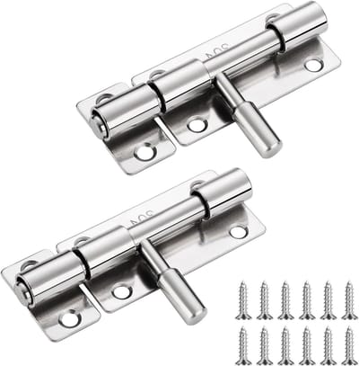 RVS Deursloten Set van 2, Kleine Latch Lock voor Badkamer, Keuken en Slaapkamer met Bevestigingsschroeven en Dubbele Zijdige Vergrendeling