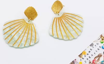 Jeannette-Creatief® - Resin - Mintgroene Schelp oorbellen Gouden Schelp - Oorbellen - Strandsieraden - Ibiza Chic - Dames Oorbellen