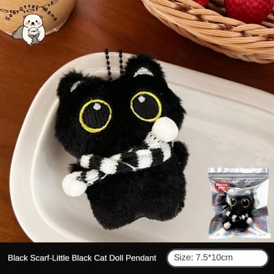 Mignon Peluche Petit Chat Noir Poupée Pendentif Pendentif à Presser Porte-clés Sac à Dos black