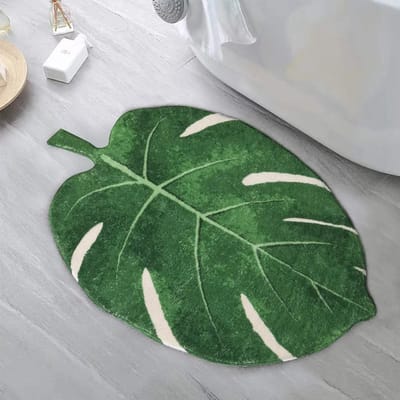 Groene blad antislip badmat, 40x60cm, zacht en pluizig, wasbaar, laagpolige badmat, geschikt voor badkuipen, doucheruimtes en badkamers.
