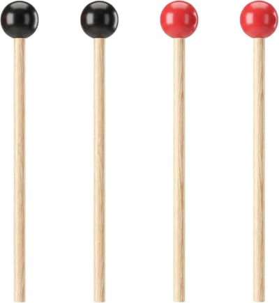 2 paar houten hamers, xylofoon hamers, drumsticks, tongtrommel, trommelstokken, percussie met houten handvat, hamers, percussiesticks, voor beginners, volwassenen (15 cm, rood, zwart)