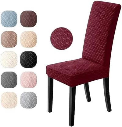 PromoHome Elastische Stoelhoezen Set van 4 Stuks - Wasbare Moderne Stoelbeschermers met Jacquard Patroon voor Eetkamerstoelen en Meubelbescherming "Rood"
