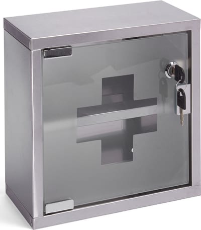 MSV Medicijnkast met Slot - Afsluitbare EHBO-kast voor Wandmontage - Badkamer Opbergkast RVS - Grijs - 25x12x25 cm