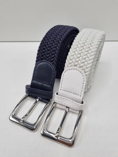 2 pack deal - Elastische riem - gevlochten broekriem - dames en heren riemen - kleur 1 Blauw 2 Wit 105 cm