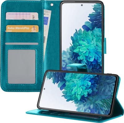 Hoesje - Geschikt voor Samsung Galaxy S20 FE - Luxe Bookcase - Walletcase Hoes - Portemonnee - Cover - Telefoonhoes - Turquoise