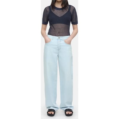 Closed Crew Neck Short Sleeve Knits Space Blue Size: S | Wide-Leg & Flared Pants Outlet | Dames | Blauw