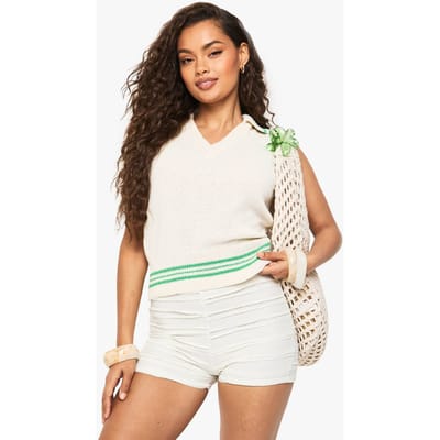 boohoo Dames Gebreide vest met kraag | Cream | Maat: Small