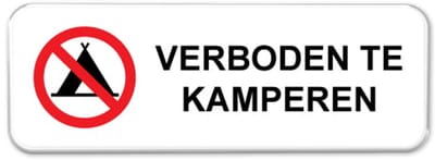 Parkeerbord Verboden te kamperen - Weerbestendig Aluminium - 40x15 cm - Bevestiging: Zonder bevestiging (alleen het bord)