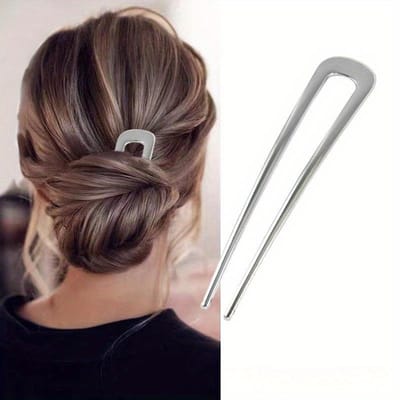 Stijlvolle Dames U-vormige Haarspeld - Gouden en Zilverkleurige Grote Metalen Haarspelden in Franse Stijl, Geschikt voor Dik en Lang Haar