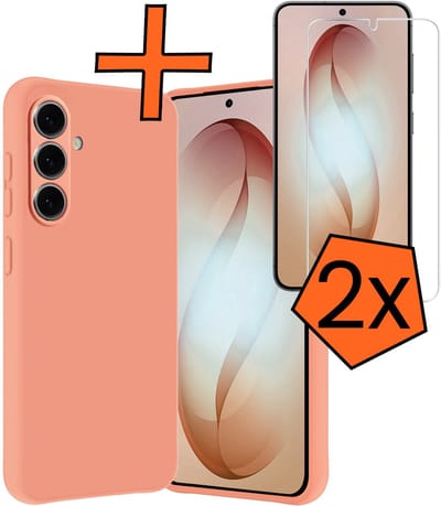 Hoes - Met 2x Screenprotector - Geschikt voor Samsung Galaxy S26 - Sterk & Shockproof - Back Cover - Siliconen Case - Telefoon Hoes - Perzik