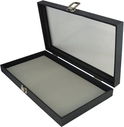 Display Case Sieraden - Vitrine Doos Opslag - Sieraden Presenteren - Glazen Deksel Snap Close - 375mm x 210mm - Grijs
