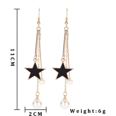 Mode Lange Kwast Oorbellen voor Vrouwen Bruiloft Feest Parel Ster Bedels Hangende Oorbellen Vintage Haak Drop Oorbellen Sieraden Cadeau beige