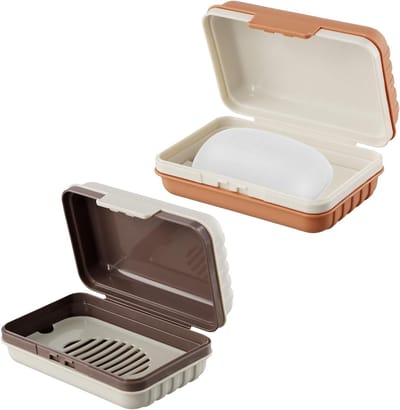 Set van 2 Zeepdozen met Deksel, Wit en Oranje, Lekvrij, Ideaal voor Badkamer, Douche, Keuken en Kamperen, 12 x 7.5 x 4.5 cm, Handig en Duurzaam