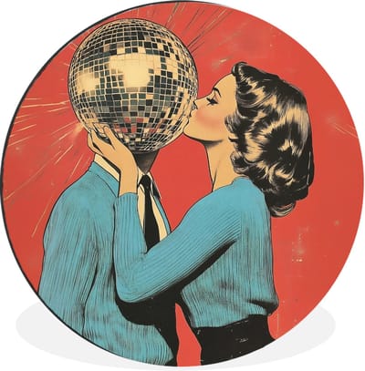 WallCircle - Wandcirkel - Muurcirkel - Vrouw - Retro - Discobal - Kus - Aluminium - Dibond - 30x30 cm - Binnen en Buiten