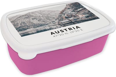 Broodtrommel Roze - Lunchbox - Brooddoos - Oostenrijk - Water - Berg - Alpen - 18x12x6 cm - Kinderen - Meisje