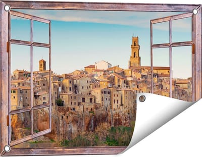 Gards Tuinposter Doorkijk Oude Stad in Toscane, Italië - 60x40 cm - Tuindoek - Tuindecoratie - Wanddecoratie buiten - Tuinschilderij