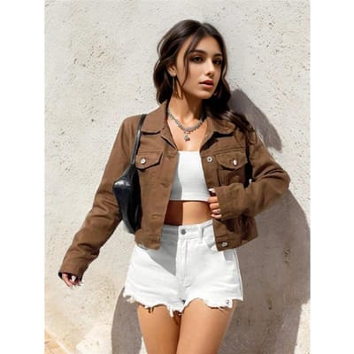 Dames Denim Jassen Nieuwe Bovenkleding Vintage Kraag American Retro Herfst Enkele Rij Knopen Effen Jas Cropped Jeans Vest M donkerbruine kleur