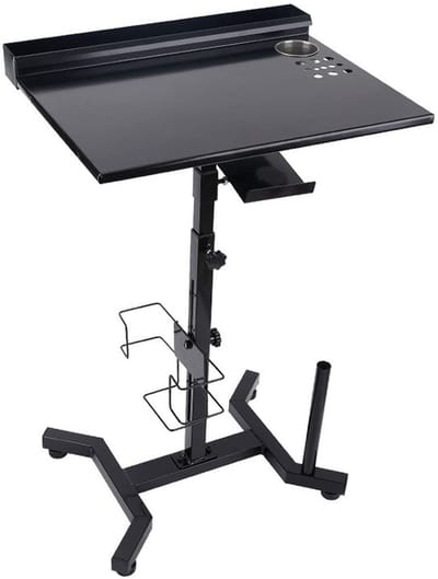 Dailygoods- Tattoo Werktafel Hoogte Aanpasbaar - Antislip Stalen Structuur - Opbergsleuf voor Verfbekers - Sterk en Stevig - Gemakkelijk Schoon te Maken - Zwarte Print - Tattoo Tafel