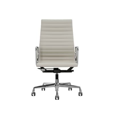 Vitra - Aluminium Chair - EA 119 - verchroomd - Leder/Plano - snow/wit - Wieltjes voor harde bodems